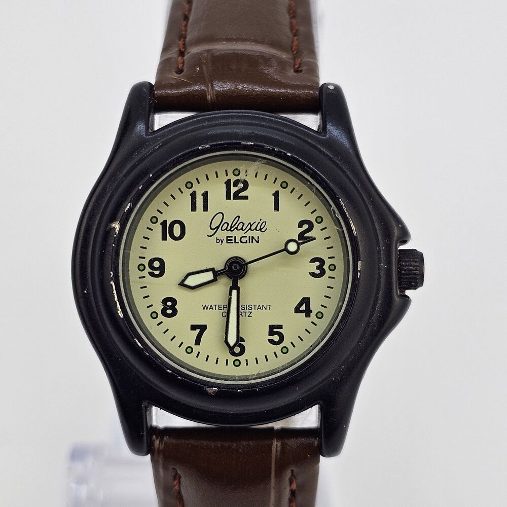Galaxie By Elgin Women's Watch‎ 26MM Cream Dial New Brown Leather Bands Battery